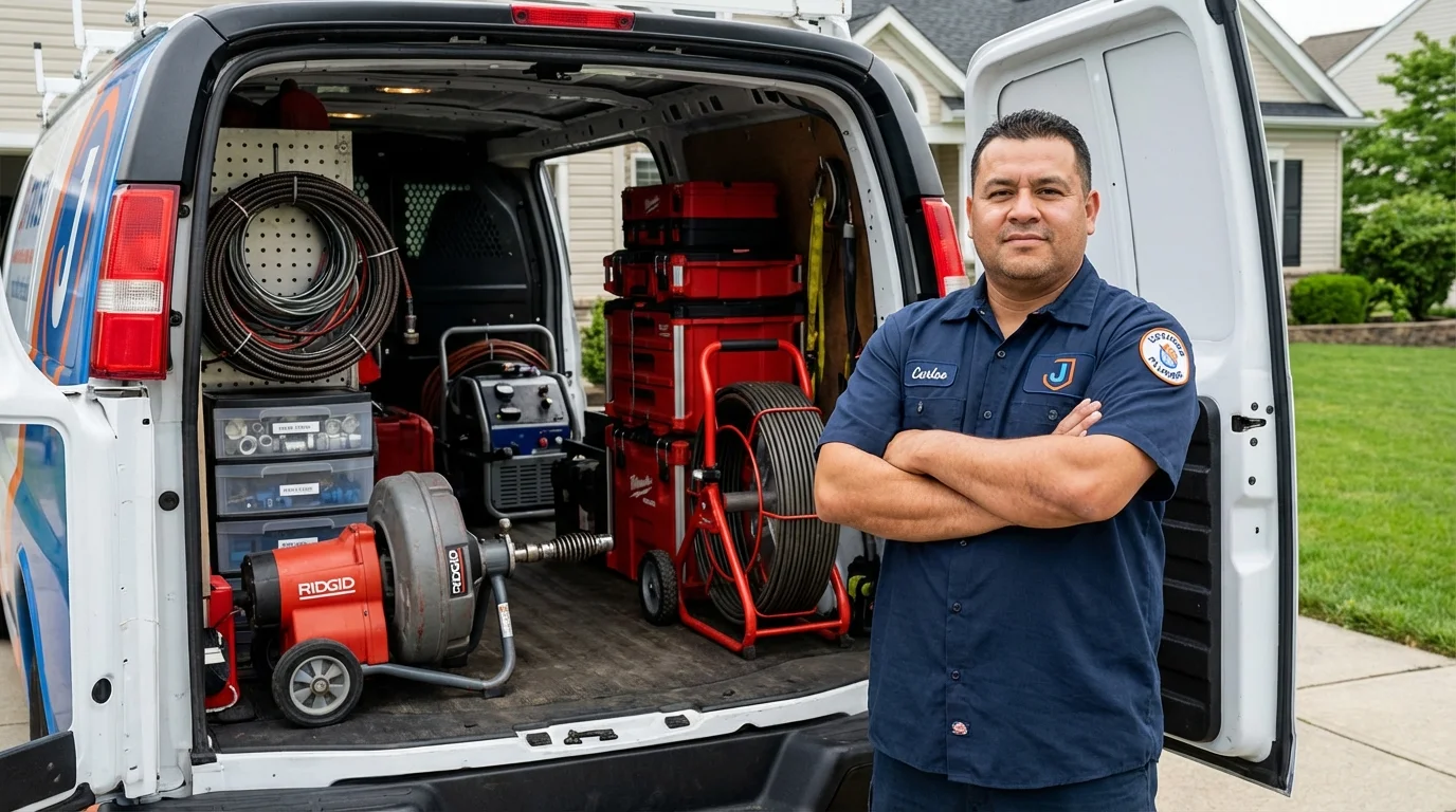 Professional drain cleaning equipment and Johns Plumbing LLC plumber in Batavia