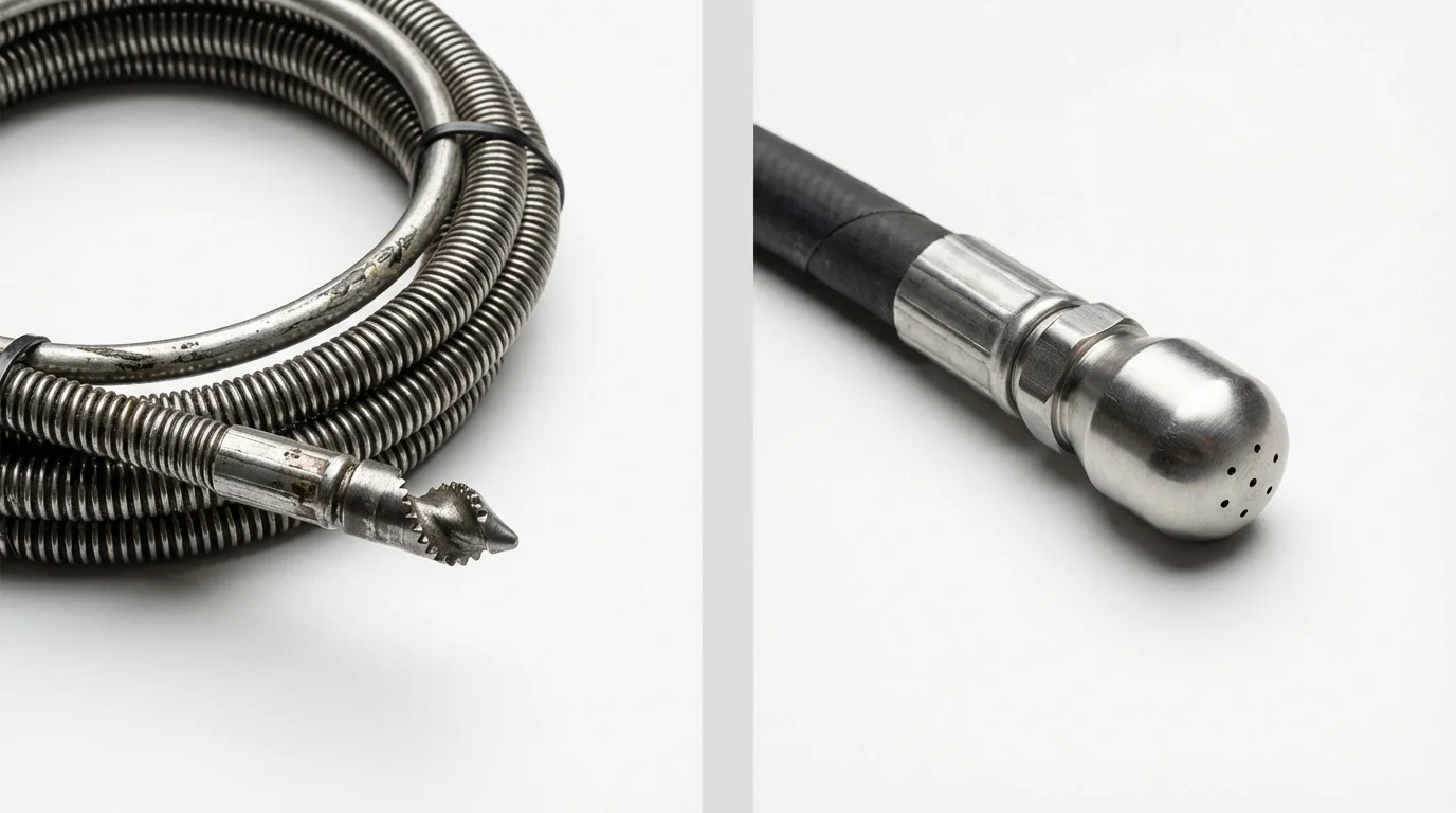 Drain snake cable and hydro jetting nozzle used for drain cleaning in Batavia, OH