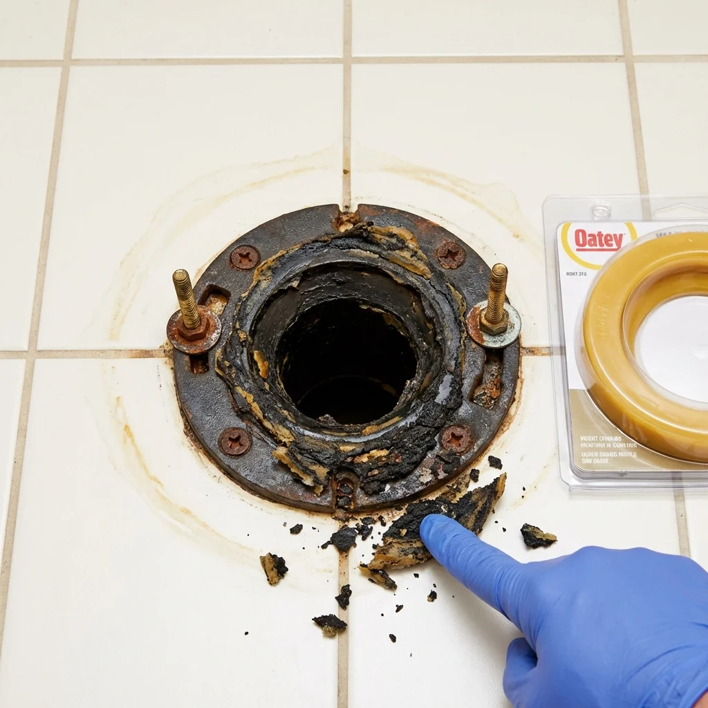 Failed wax ring showing water seepage at the base of a toilet in a Batavia, OH home